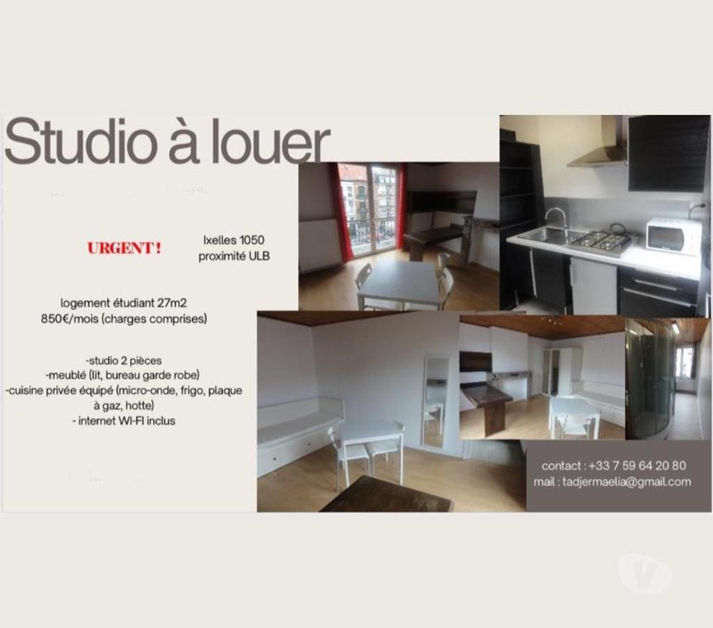 location meublé Ixelles - Photos Vivastreet studio 27 m2 ixelles