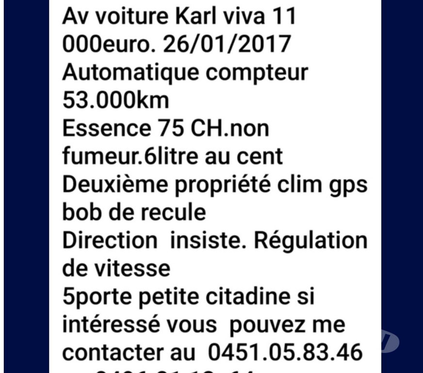 Voiture à vendre Charleroi Charleroi-Centrum - Photos Vivastreet À vendre voiture Karl Opel
