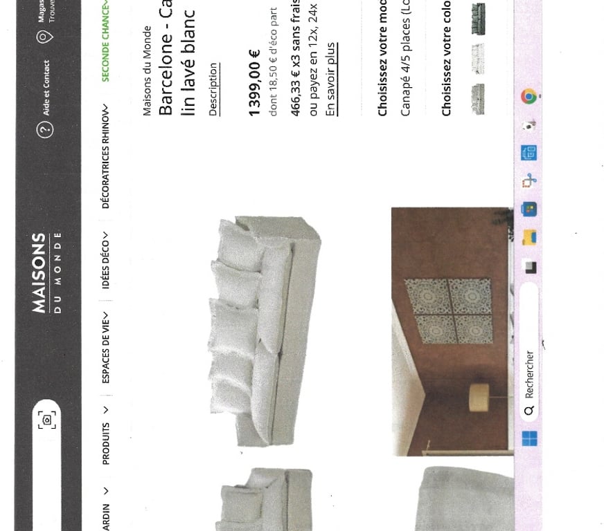 Ameublement & art de la table Var Le Muy - 83490 - Photos Vivastreet Vends canapé tissu blanc 3 places "Maison du Monde"